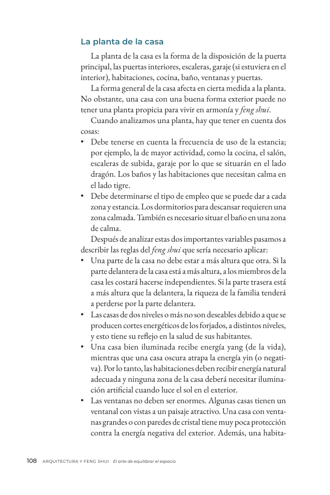 Distribución arquitectónica de vivienda Feng Shui
